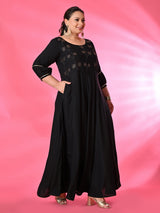 Plus Size Zehra Black Anarkali Kurta Set with Embellished Dupatta