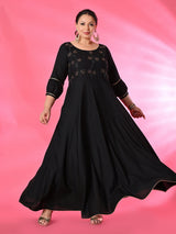 Plus Size Zehra Black Anarkali Kurta Set with Embellished Dupatta