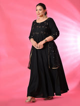 Plus Size Zehra Black Anarkali Kurta Set with Embellished Dupatta