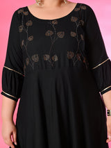 Plus Size Zehra Black Anarkali Kurta Set with Embellished Dupatta