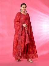 Plus Size Rani Pink Digital Printed Anarkali with Dupatta