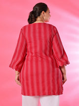 Plus Size Rani Pink Striped Short Kurta