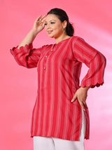Plus Size Rani Pink Striped Short Kurta