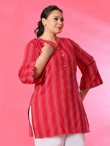 Plus Size Rani Pink Striped Short Kurta