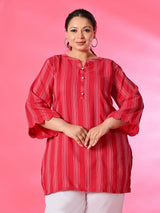 Plus Size Rani Pink Striped Short Kurta