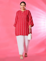 Plus Size Rani Pink Striped Short Kurta