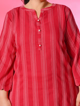 Plus Size Rani Pink Striped Short Kurta