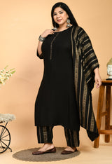 Plus Size Raven Black & Gold Kurta Set