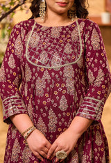 Plus Size Glorious Wine Embellished Anarkali with Dupatta