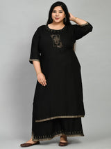 Plus Size Lavish Black Kurta Palazzo Set