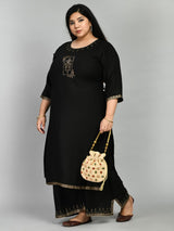 Plus Size Lavish Black Kurta Palazzo Set
