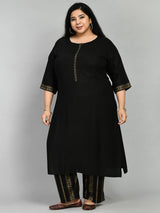Plus Size Raven Black & Gold Kurta Set