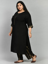 Plus Size Raven Black & Gold Kurta Set