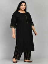 Plus Size Raven Black & Gold Kurta Set