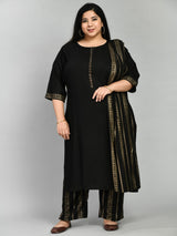 Plus Size Raven Black & Gold Kurta Set