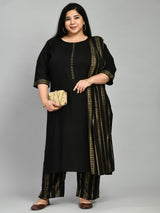 Plus Size Raven Black & Gold Kurta Set