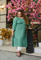 Plus Size Seagreen Pintex Solid Rayon Kurta