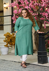 Plus Size Seagreen Pintex Solid Rayon Kurta