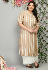 Plus Size Striped Beige Kurta