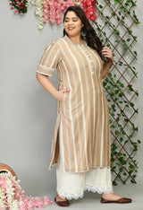 Plus Size Striped Beige Kurta