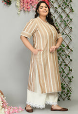 Plus Size Striped Beige Kurta