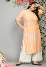 Plus Size Striped Peach Kurta
