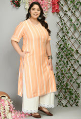Plus Size Striped Peach Kurta