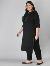 Plus Size Voguish Black Kurta Pant Set with Dupatta