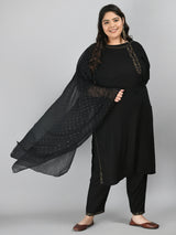 Plus Size Voguish Black Kurta Pant Set with Dupatta