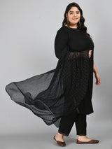 Plus Size Voguish Black Kurta Pant Set with Dupatta