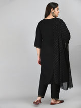 Plus Size Voguish Black Kurta Pant Set with Dupatta