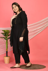 Plus Size Voguish Black Kurta Pant Set with Dupatta