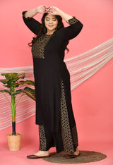 Plus Size Embellished Black & Gold Kurta Sharara Set
