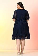Plus Size Glowing Navy Blue Chevron Georgette Dress