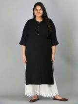 Plus Size Solid Black Rayon Kurta