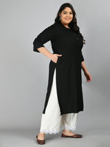 Plus Size Solid Black Rayon Kurta