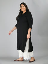 Plus Size Solid Black Rayon Kurta