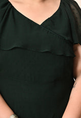 Plus Size Bottle Green Georgette Self Midi Dress