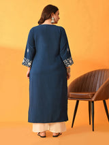 Plus Size Teal Floral Aari Kurta