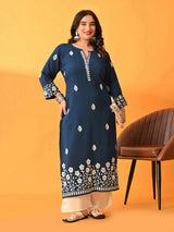 Plus Size Teal Floral Aari Kurta
