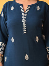 Plus Size Teal Floral Aari Kurta