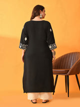 Plus Size Black Floral Aari Kurta