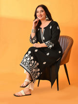 Plus Size Black Floral Aari Kurta