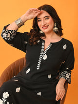 Plus Size Black Floral Aari Kurta