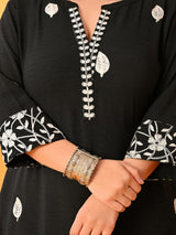 Plus Size Black Floral Aari Kurta