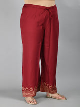 Plus Size Gorgeous Maroon and Gold Printed Kurta Palazzo Set with Dupatta