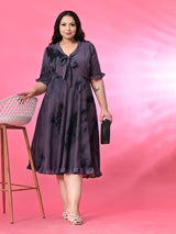Plus Size Lively Lavender Tie Dye Georgette Knot Dress