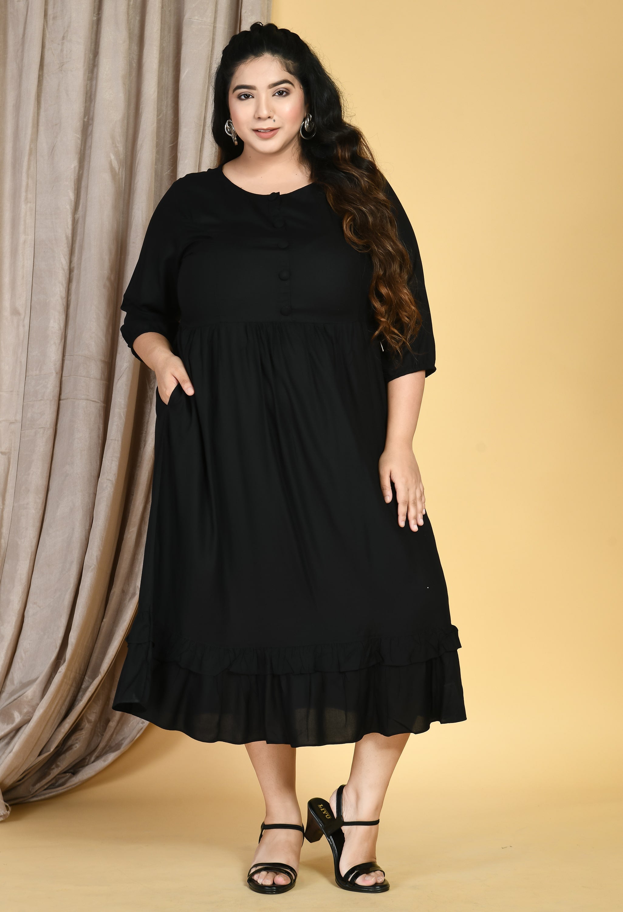 Plus Size Plus Size Black Midi Dress – DESINOOR.COM