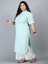 Plus Size Striped Sea Green Kurta