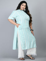 Plus Size Striped Sea Green Kurta